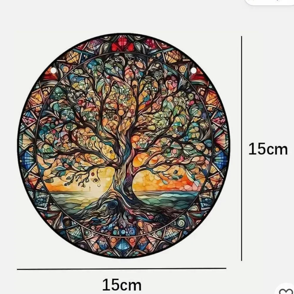 Elegant Multicolor faux Stained Glass Tree Wall Decor